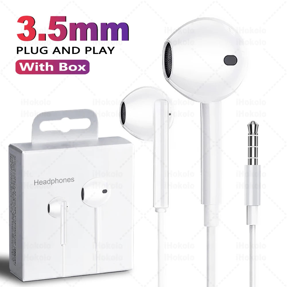 Original Wired Earphones For Apple iPhone 17 16 15 14 13 12 11 Pro Max USB-C Lightning 3.5mm Headphones X XR 8 Phone Accessories