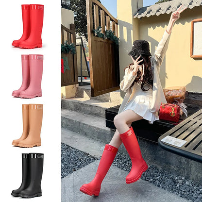 Adult Fashion Tall Rain Shoes Women's Water Boots Velvet Waterproof and Non-slip Outer Snow Boots