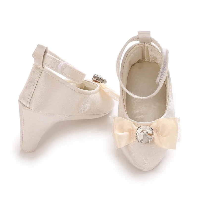 Newborn Infant Baby Fashion Girls High Heels Shoes 0-5Months Princess Bow Party Crib Shoes Photo Props Shoes