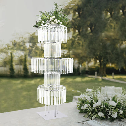 5 Tiers Gold/Silver Wedding Centerpieces Flower Stand Vase Centerpiece Acrylic Flower Stand with Hanging Acrylic