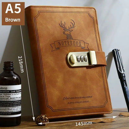 New 200 Sheets A5 Notebook Retro Password Book With Lock Thickened Creative Diary Book Students Notepad Stationery
