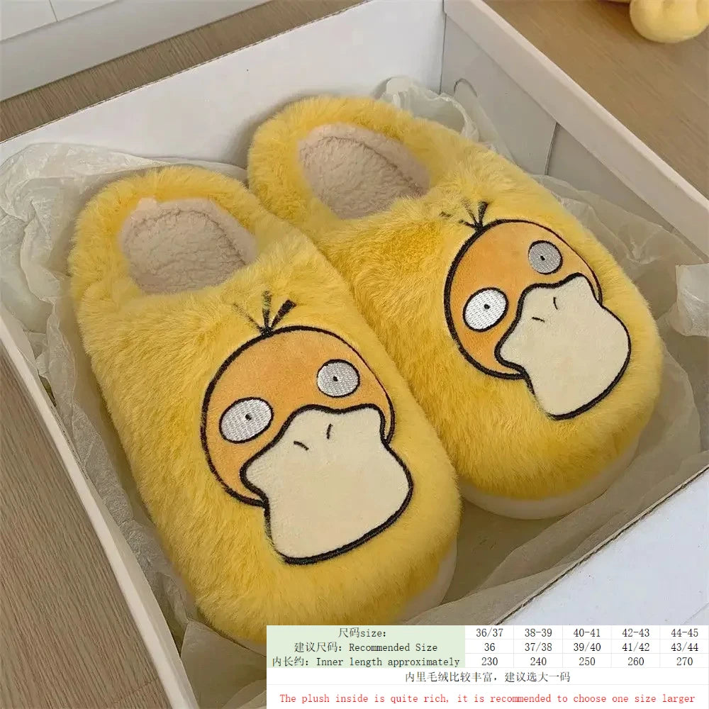 Popular anime Pokemon Pikachu Eevee Couple Cotton Slippers Winter Cute Cartoon Men Women Shoes with Velvet Insulation Anti slip