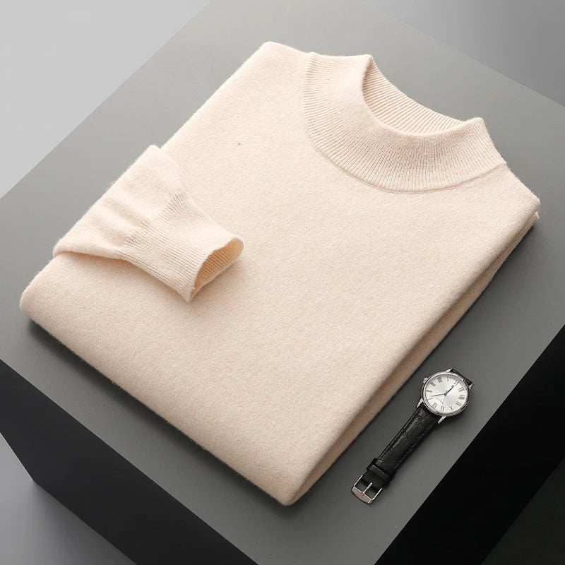 Autumn and Winter Men's Cashmere Sweater Stand Up Collar Long Sleeved Pullover Soft and Warm 100% Merino Wool Knitted Top