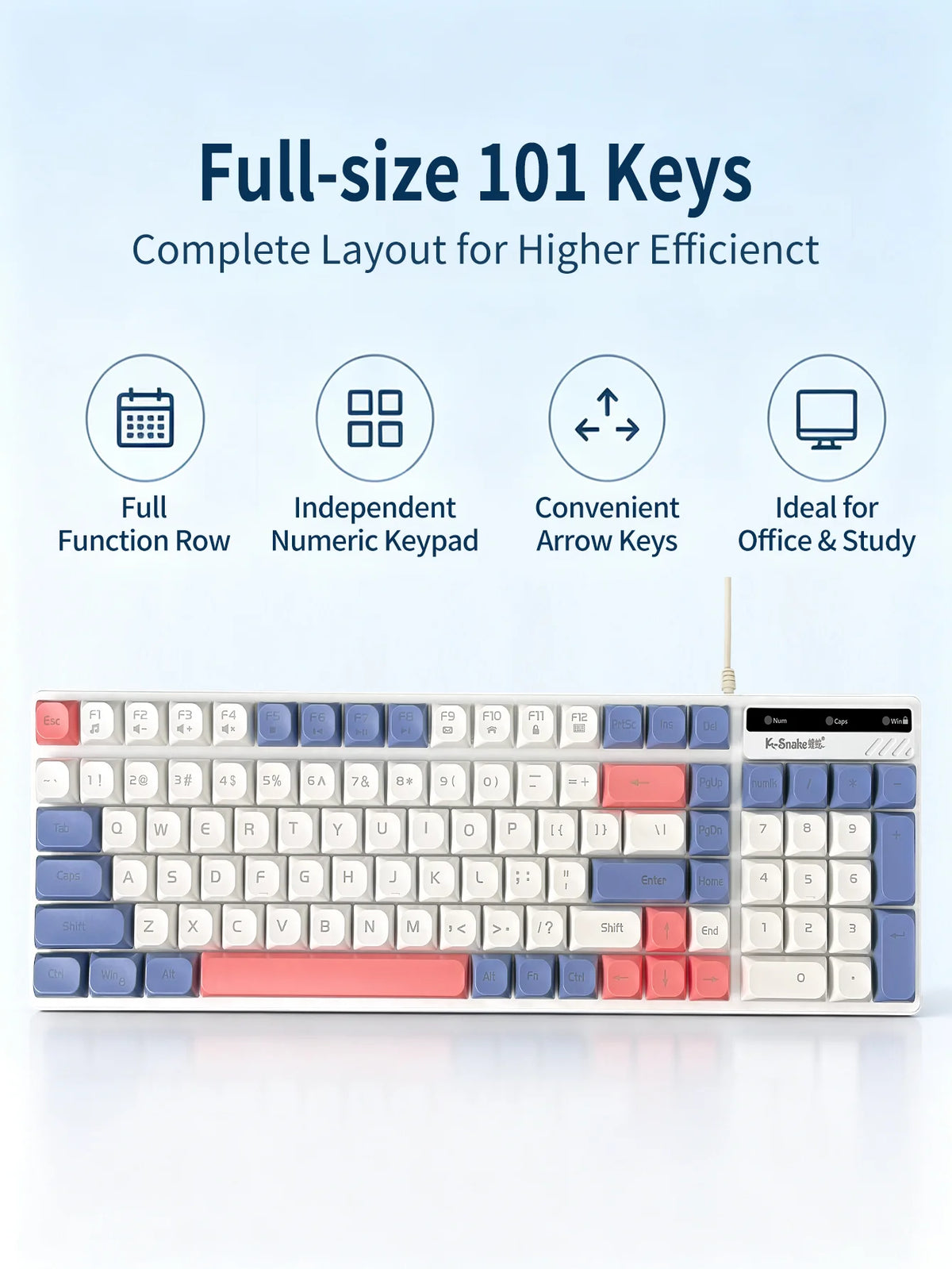 Color Block Wired Keyboard,USB Plug&Play,Mechanical Feel,Floating High Keycaps,Non-Slip Base,Office Gaming Keyboard for Desktops