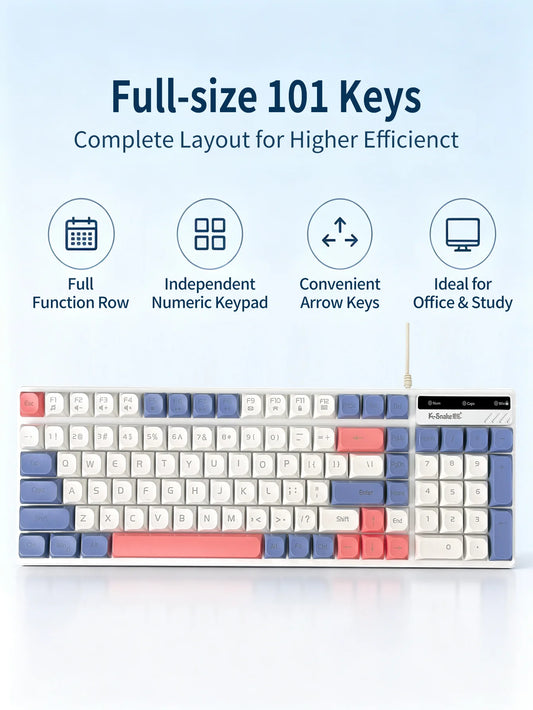 Color Block Wired Keyboard,USB Plug&Play,Mechanical Feel,Floating High Keycaps,Non-Slip Base,Office Gaming Keyboard for Desktops