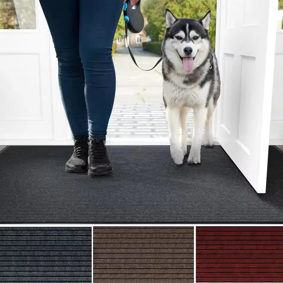 New 1pc Washable non-slip carpet, solid color striped kitchen door mat floor mat, suitable for bathroom, hallway, entrance,