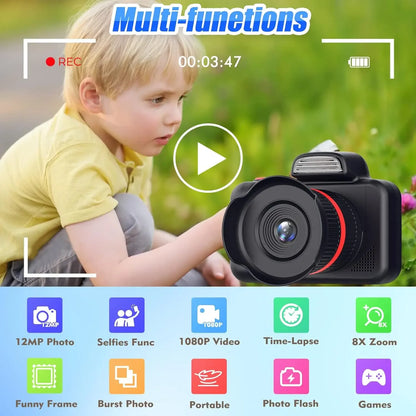 Kids Camera Toys Flash 1080P Photo Video Mini Camera 2.0 Inch Screen Long Lens Zoom Child Digital Camera Birthday Festvial Gifts