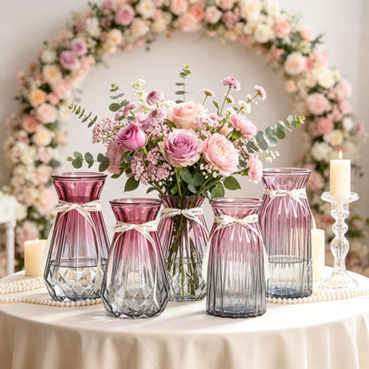 European Style Glass Vase Geometric Glass Vases Hydroponic Plant Bottle Flower Arrangement Pot Home Office Desktop Decor