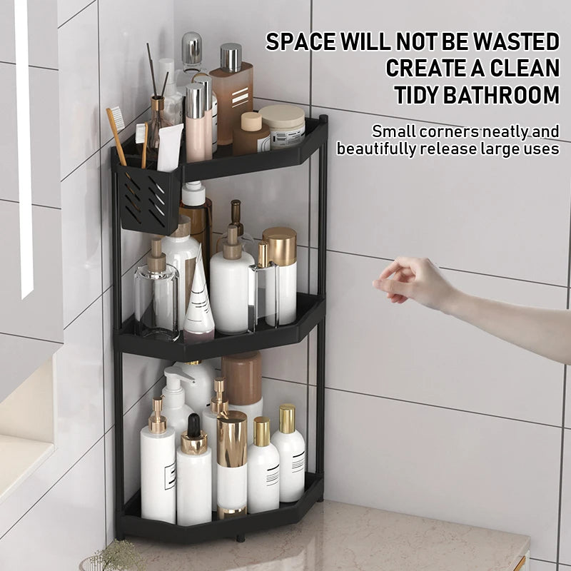 1PC Rust-Proof Corner Shower Triangle Rack 2/3 Tier Bathroom Organizer Shampoo Storage Shelf with Hooks for Bathroom Storage