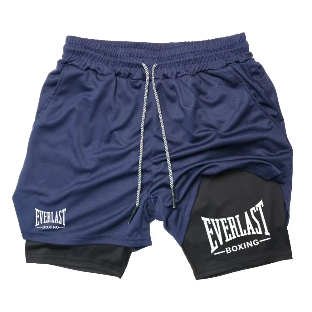 Men's Compression Gym Shorts, EVERLAST Printed Sports Pants, Double Layered, Quick Drying, Basketball, Muscle, Fitness RL0365