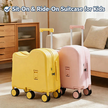 2026 New Kids Ride-On Luggage, Boys & Girls Mini Student 20 Inch Password Rolling Travel Suitcase