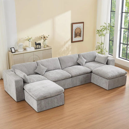 146''Cloud Boneless Sectional Couch, Modular Sectional Sofa Deep Seat with 2 Ottomans, Oversized Upholstered, Customized