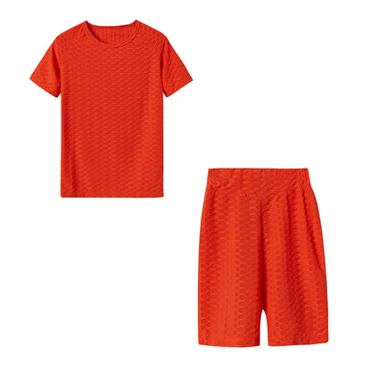 2024 New Summer Round-neck Solid Color Short-sleeved Two-piece Yoga Shorts Women's Sports Suit