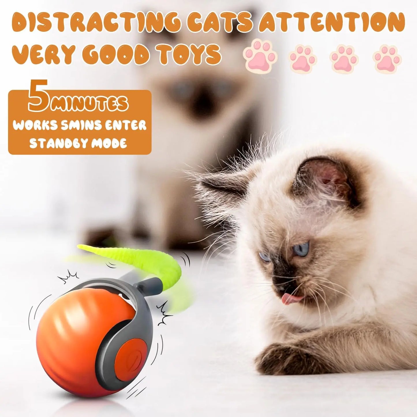 NewSpeedy Tail 2.0 Cat Toy, Speedy Tail Cat Toy, Interactive Cat Ball Toy, Smart Cat Toys Ball, Two Speed Adjustment, with Tail 