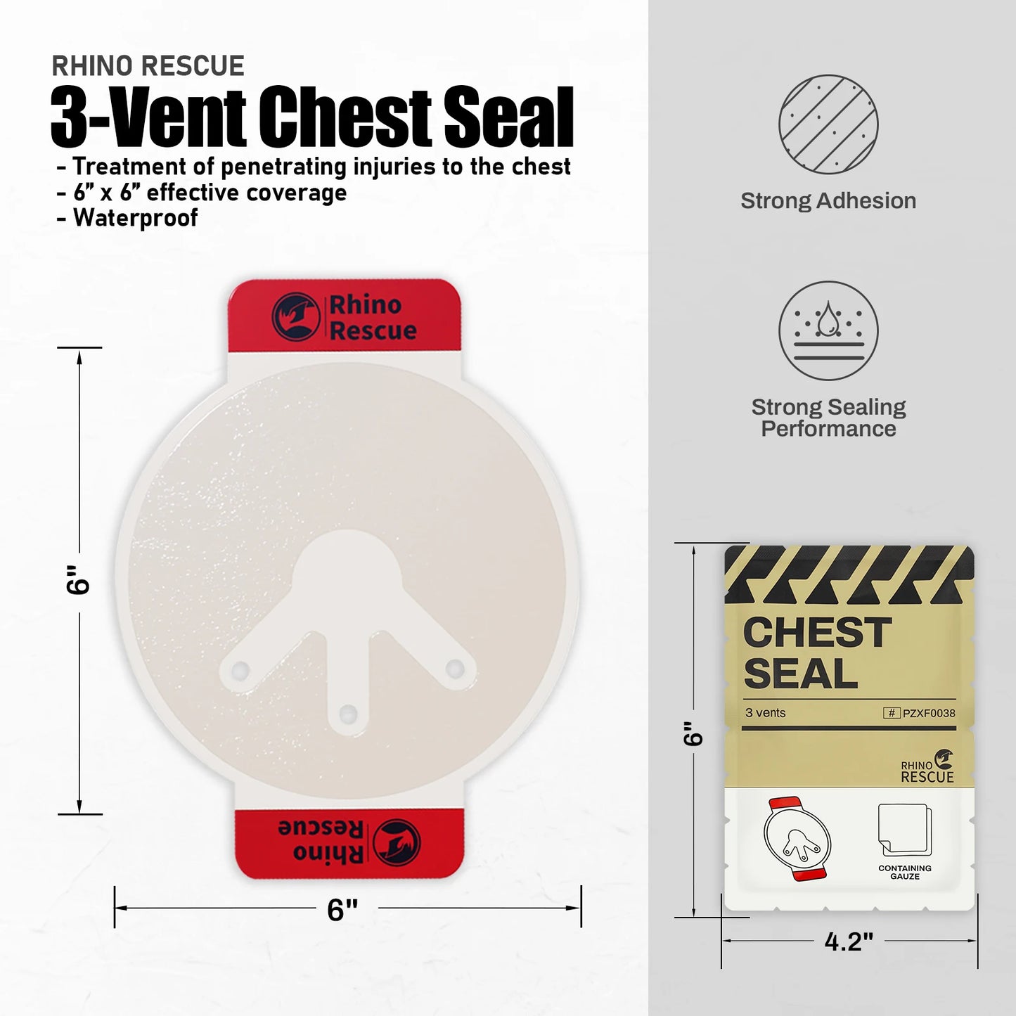 Rhino Rescue Chest Seal Medical Prevent Puncture Wounds Dressing Pneumothorax Emergency First Aid Trauma