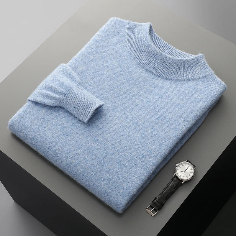 Autumn and Winter Men's Cashmere Sweater Stand Up Collar Long Sleeved Pullover Soft and Warm 100% Merino Wool Knitted Top