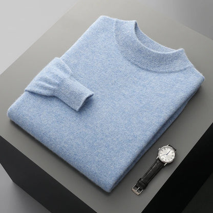 Autumn and Winter Men's Cashmere Sweater Stand Up Collar Long Sleeved Pullover Soft and Warm 100% Merino Wool Knitted Top