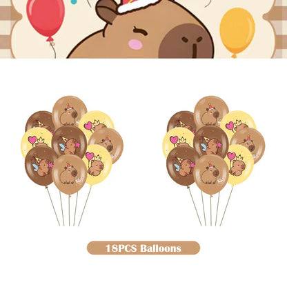 Capybara Decoration Birthday Party Favors Tableware Set Cup Plate Balloons Gift Bags Happy Banner Cake Topper Supplies for Girls