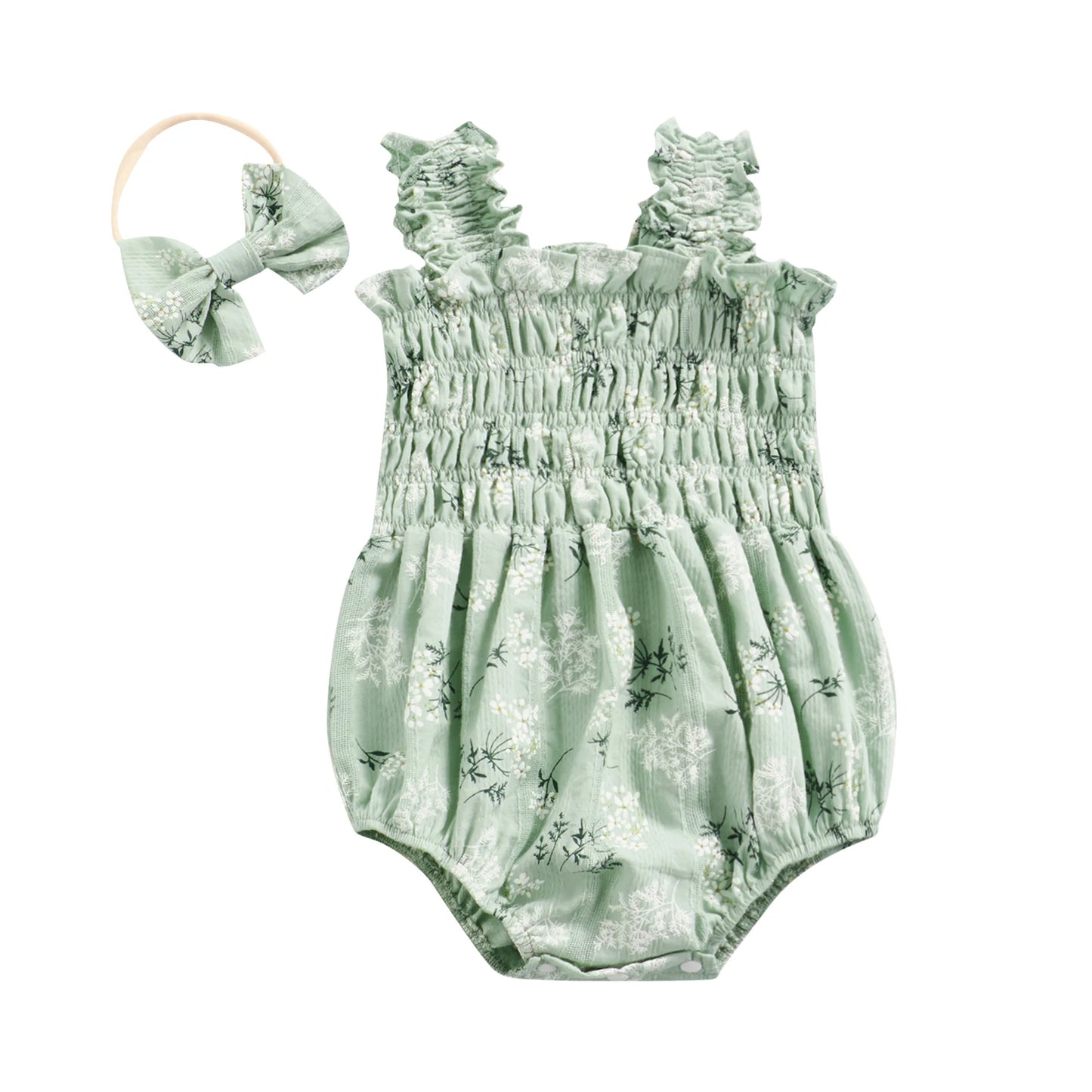 ma&baby 0-24M Baby Girl Romper Newborn Infant Jumpsuit  Floral Print Sleeveless Clothing Headband Summer Outfits