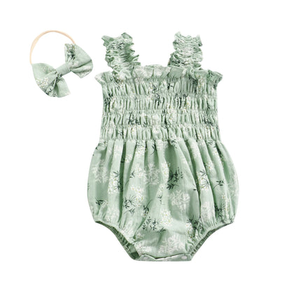 ma&baby 0-24M Baby Girl Romper Newborn Infant Jumpsuit  Floral Print Sleeveless Clothing Headband Summer Outfits