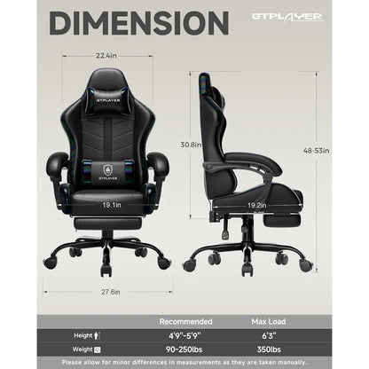 Gaming Chair for Adults, Computer Chair with Footrest, Black