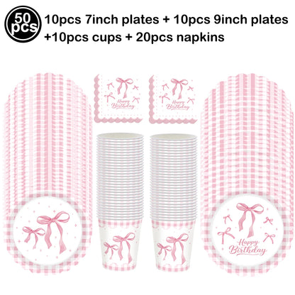 10pcs Bow Cupcake Toppers Birthday Bowknot Ribbons Coquette Pink Bow Cake Decors Bridal Baby Girls Wedding Party Supplies
