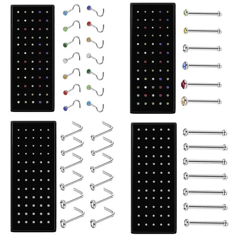 40/60pc Stainless Steel Straight L Nose Stud for Women Nose Ring Set