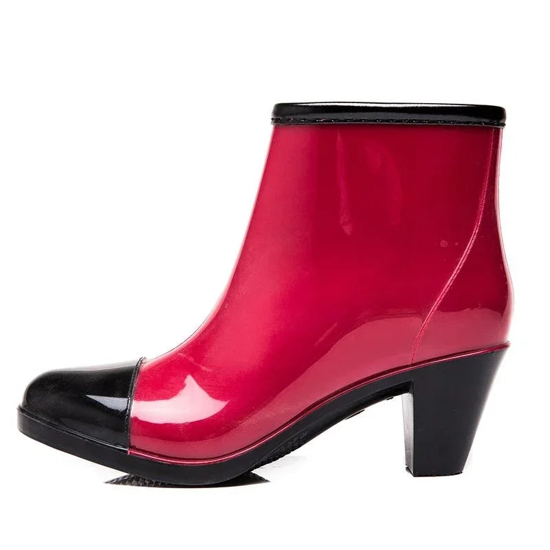 Luxury Designer Women Chunky Rain Boots Heels Rubber Shoes Waterproof Pvc Garden Work Galoshes Ankle Boot Rain Shoes Footwear