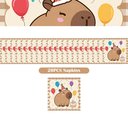 Capybara Decoration Birthday Party Favors Tableware Set Cup Plate Balloons Gift Bags Happy Banner Cake Topper Supplies for Girls