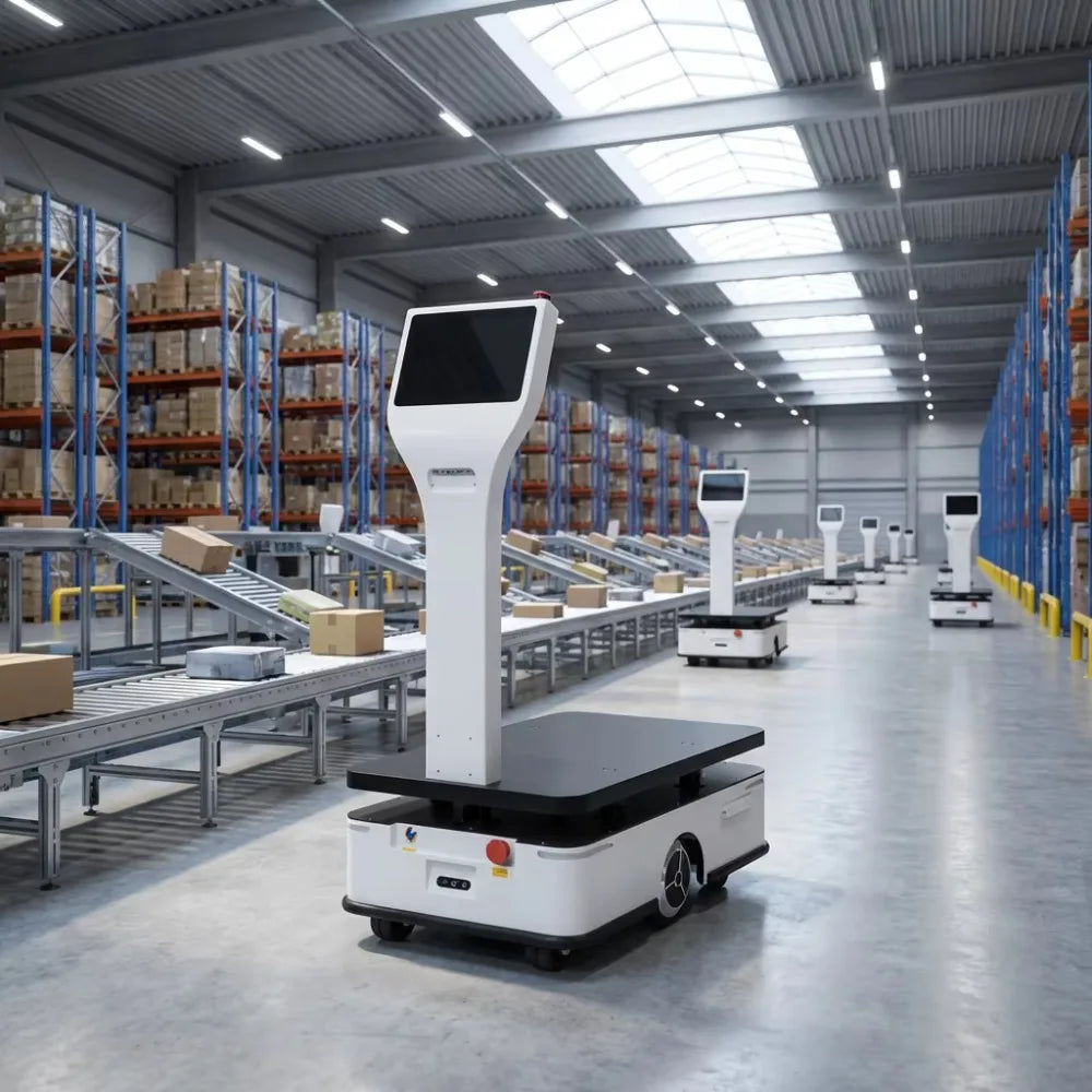 80KG AGV Warehouse Transport Robot 10 Inch Large Interactive Screen Autonomous Smart Mobile Robot