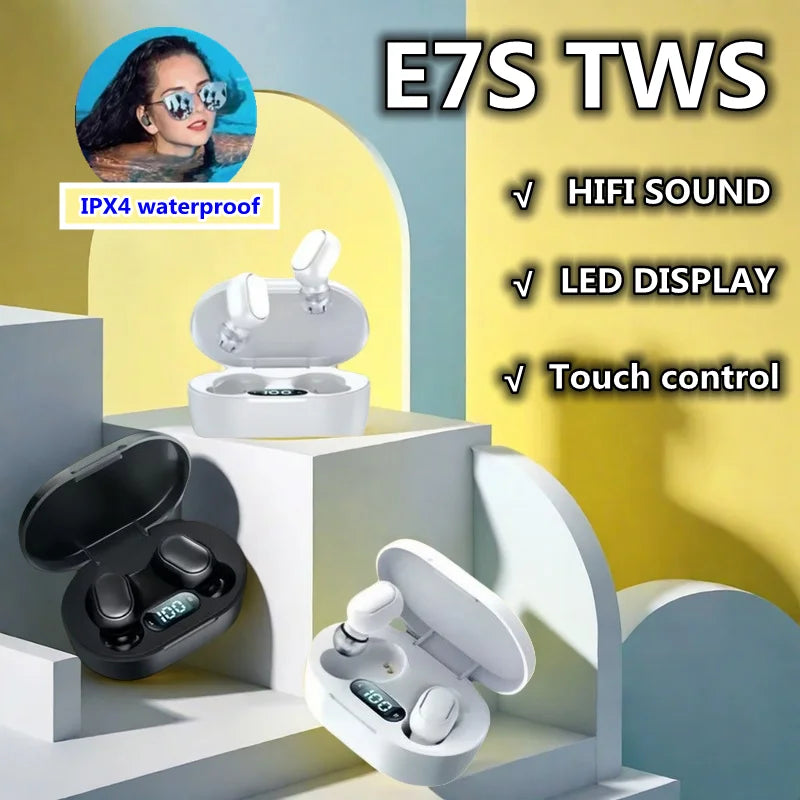 E7S TWS Earphone Bluetooth Headphones with Mic 9D Stereo Hifi Earbuds Wireless  Headse
