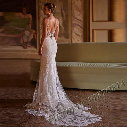 VIKTORIA Vintage Backless Wedding Dresses For Woman Spaghetti Straps Lace Appliques Vestido De Casamento Personalized Customized