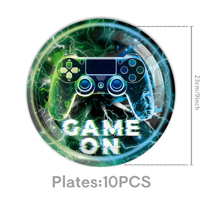 Happy Video Game Themed Birthday Party Decorations Set Tableware Plates Cups Cake Topper Gift Bags Banner Party Supplies Favors