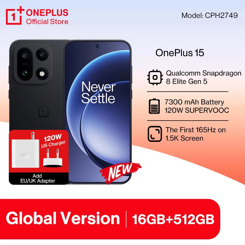Original OnePlus 15 US Global Version CPH2749 Smartphone Snapdragon 8 Elite Gen 5 7300mAh Battery 120W SUPERVOOC Charge