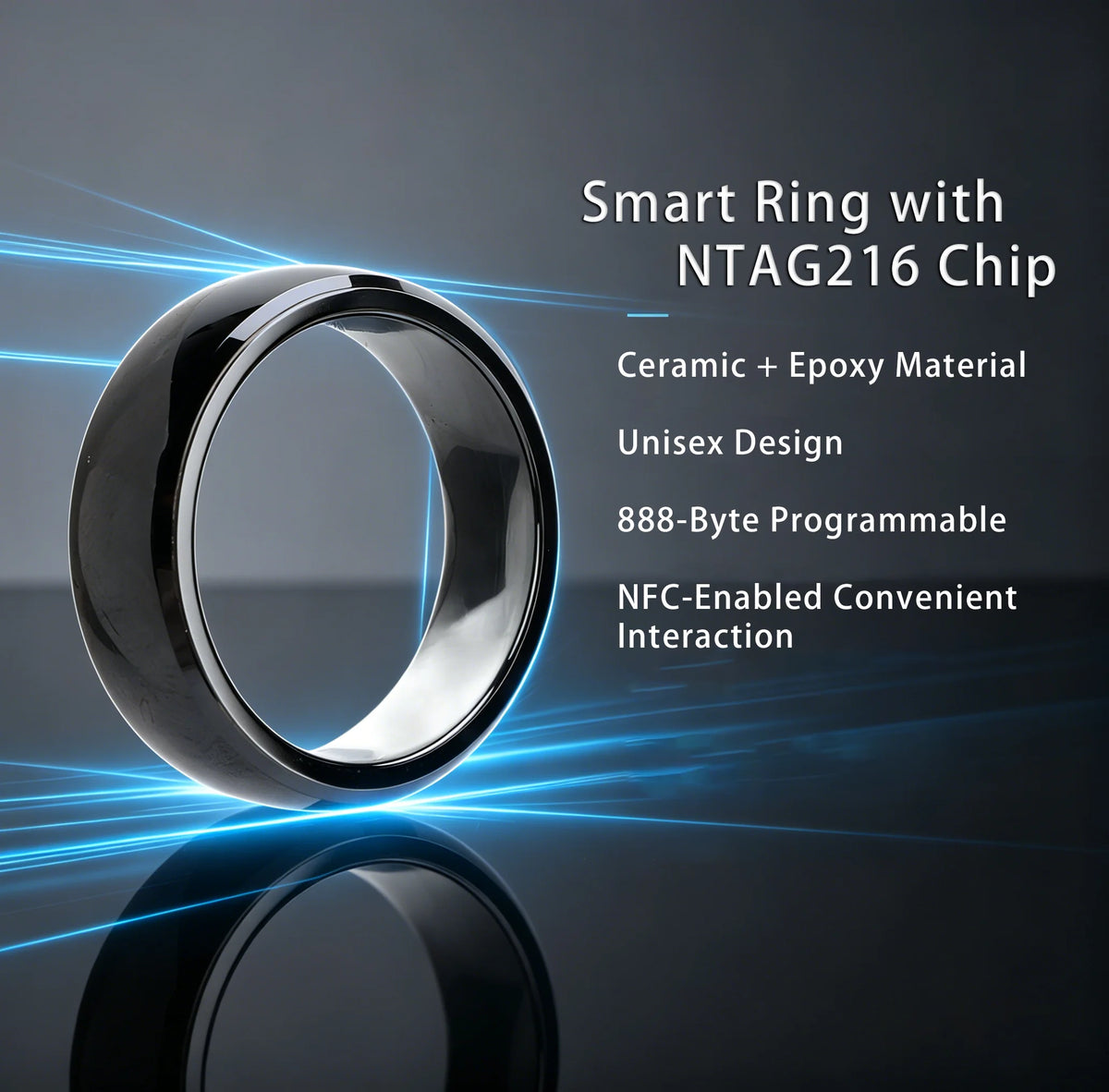 NFC Full Ceramic Smart Ring Compatible with NFC 216 Enabled Phones and Devices Programmable for Bussiness Access control tag