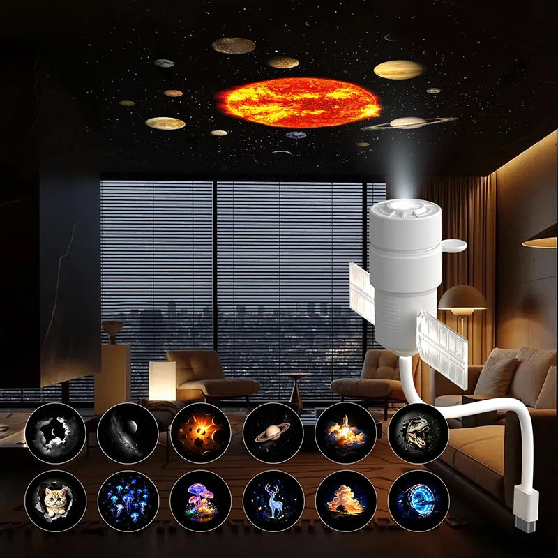 Satellite Shaped HD Star Projector & night light Plug and Play HD Dynamic Galaxy Projectors LED Night Light for Bedroom Ceiling