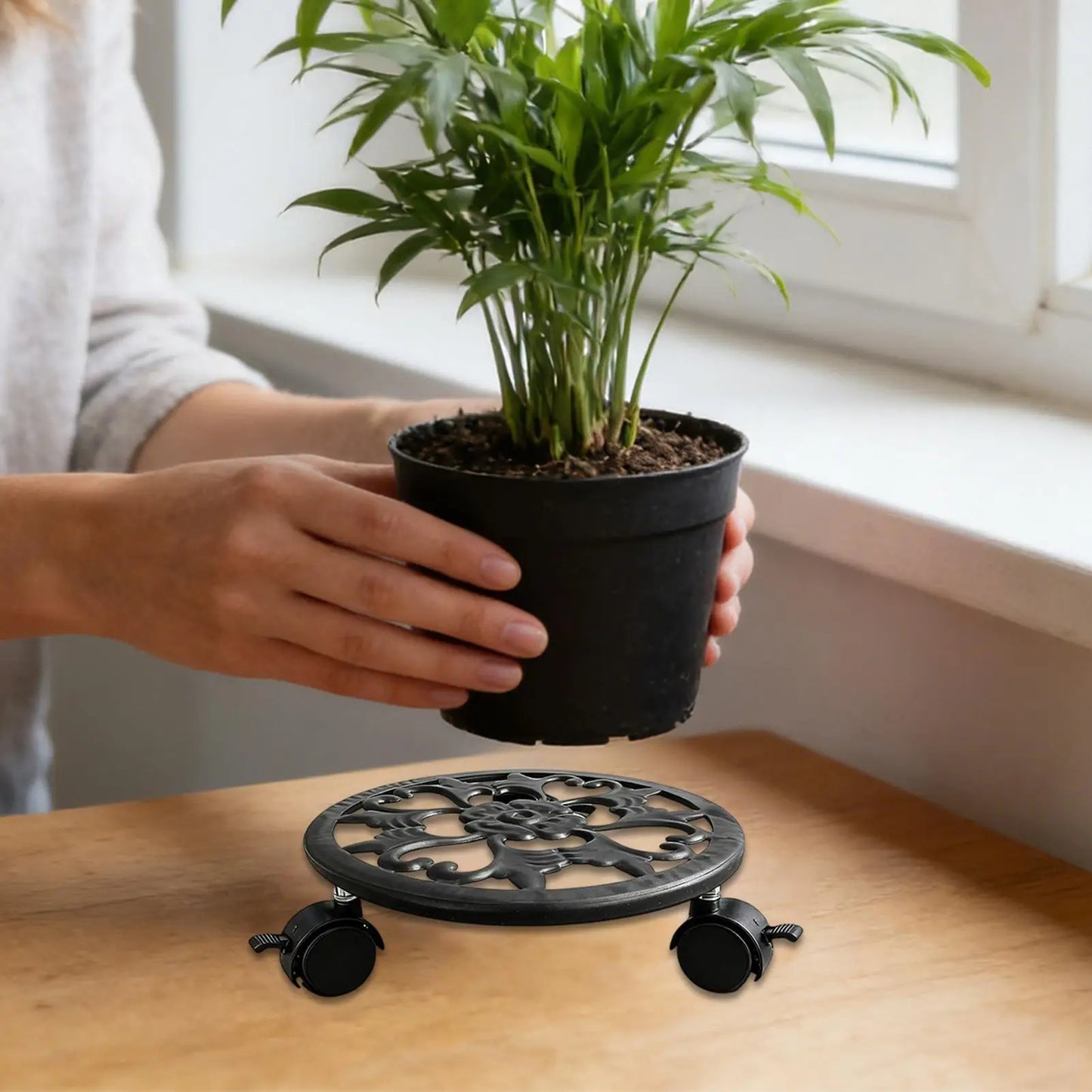 Plant Stand with Wheels Heavy Duty Metal Planter Tray Plant Roller for Indoor Outdoor Patio Garden Balcony Moving Display