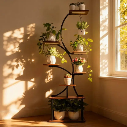 8‑Tier Metal Plant Stand with LED Grow Lights, Irregular Multi‑Layer Flower Rack for Multiple Potted Plants, Heavy Duty Plant Display Shelf for Indoor Patio Living Room Study Bedroom, Ideal Gift for Plant Lovers