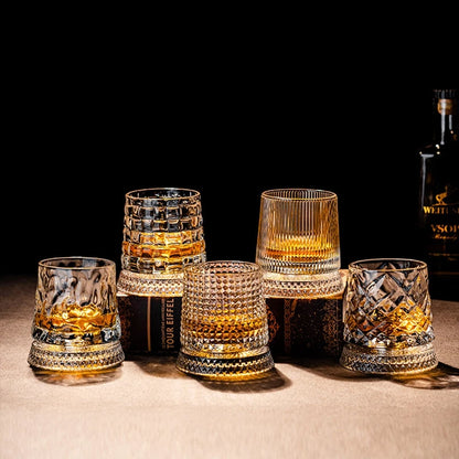 Glass Cups Rotating Whiskey Glass Cup Relief Luminous Rotating Cup Drinking Coffee Cups Kitchen Supplies