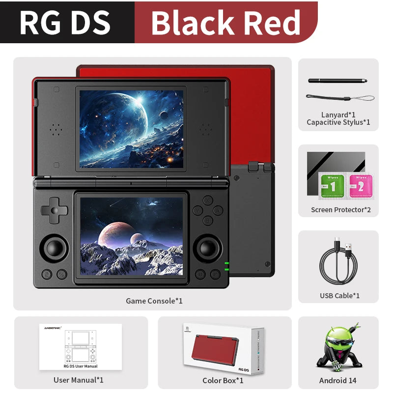Anbernic RG DS Flip Handheld Game Console 4" IPS Dual Screen Android/Linux Dual OS 4000mAh Video Games RixelHK Wifi Streaming AI