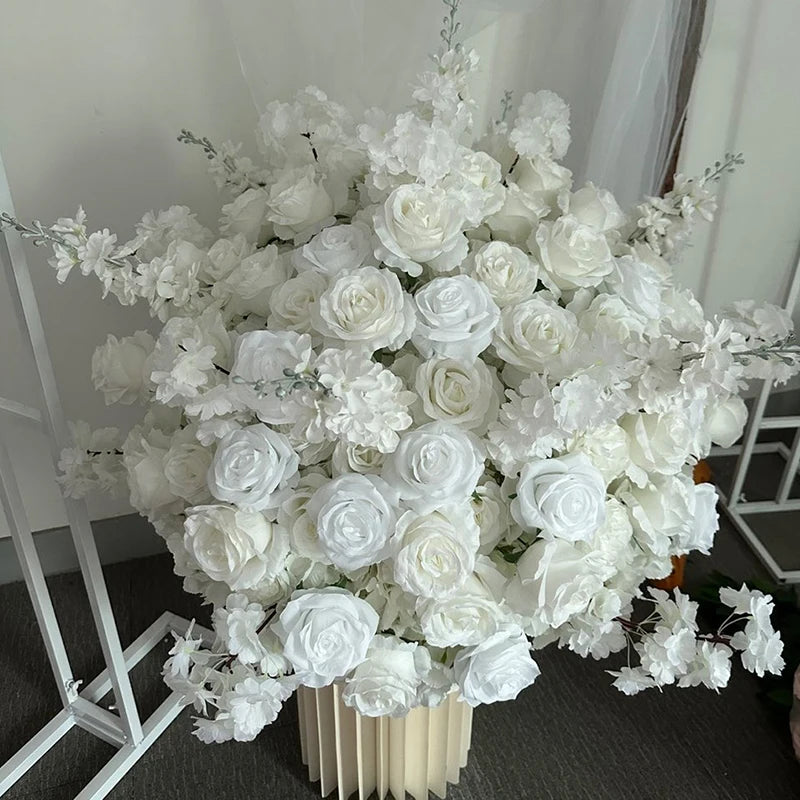White Rose Hyacinth Table Centerpiece Flower Ball Wedding Backdrop Decor Floral Arrangement Runner Flower Row Event Party Props