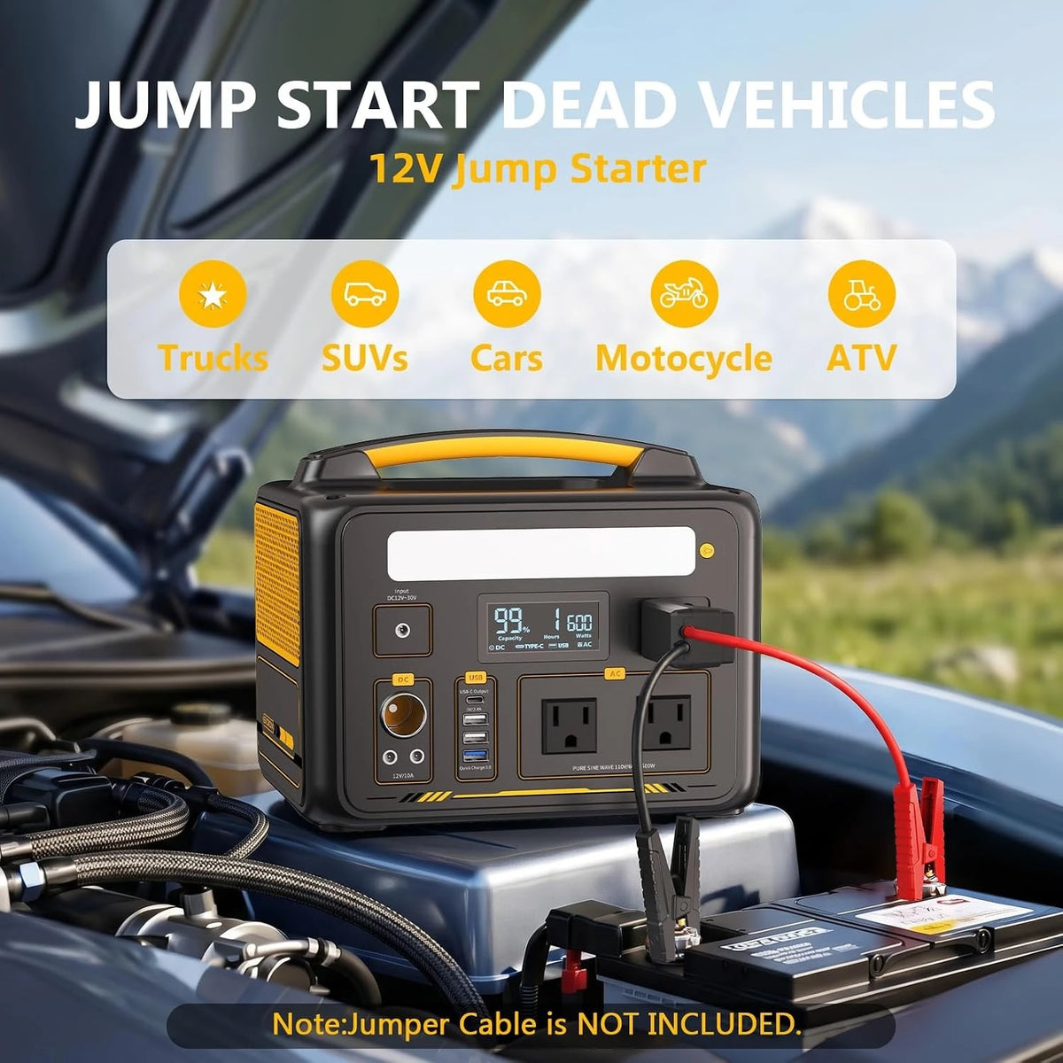 Jump 600X Portable Power Station 600W, 299Wh LiFePO4 Battery | 1200W Surge AC Outlet, PD 60W USB-C, 2-In-1 Solar, Customized