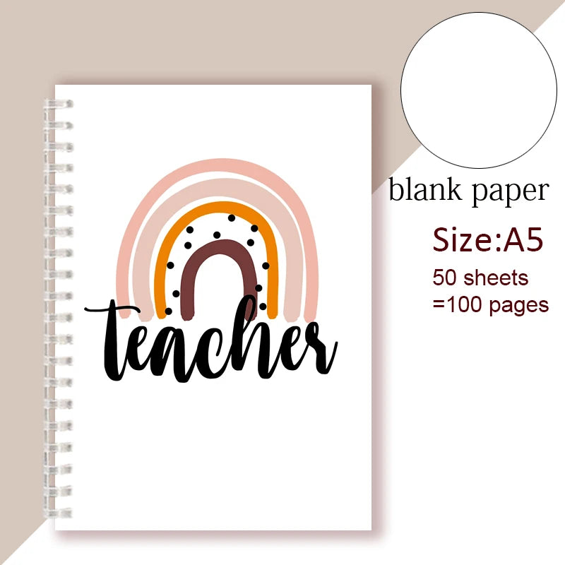 A5 Spiral Notebook - Teach Love Inspire - Rainbow Note Book Writing Pad Journal Teacher Life Day Gift Appreciation Floral Design