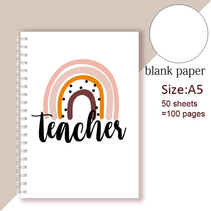 A5 Spiral Notebook - Teach Love Inspire - Rainbow Note Book Writing Pad Journal Teacher Life Day Gift Appreciation Floral Design