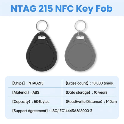 NTAG215 NFC KeyFob Waterproof Rewritable Keychain 504 Bytes Compatible with Amiibo & Apple Shortcuts for iOS Android