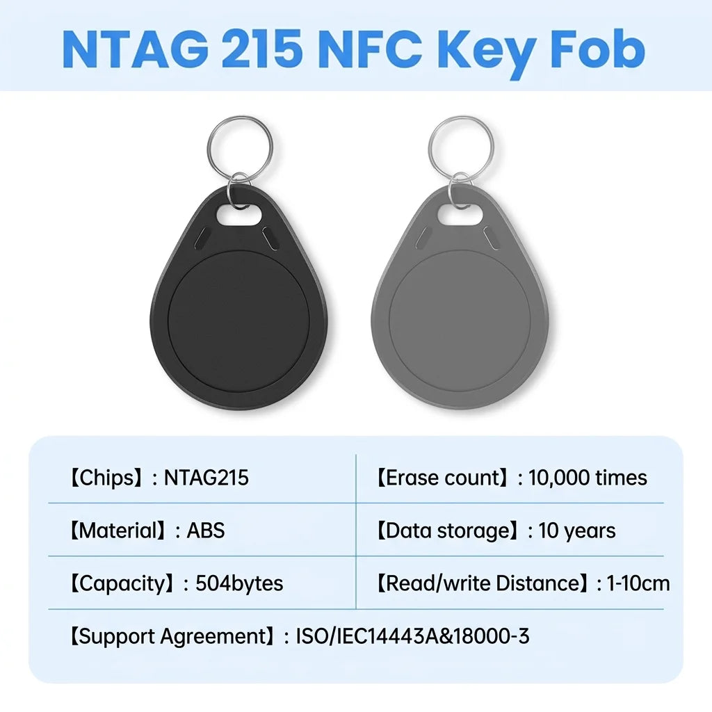 NTAG215 NFC KeyFob Waterproof Rewritable Keychain 504 Bytes Compatible with Amiibo & Apple Shortcuts for iOS Android