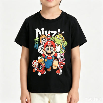 Oversized Kids Cotton T-shirt Super Mario Bros Cartoon Graphic Tees Boys Girls Harajuku Short Sleeve Casual Tops Toddler Clothes
