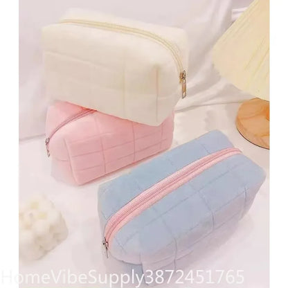 Solid Furry Large Cosmetic Storage Bag Zipper Makeup Organizer Multi‑Purpose Travel Toiletry Pouch Women Handbag Stationery Pencil Case Daily Gift Supply