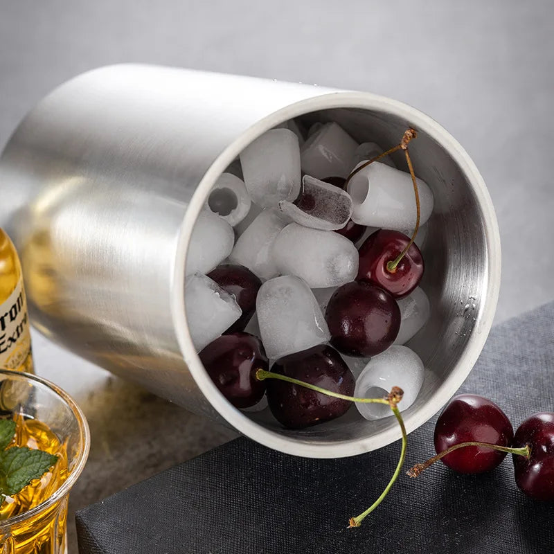 Stainless Steel Double Wall Wine Cooler Insulated Tabletop Wine Chiller for White Wine Champagne Fits Most Standard Sized Bottle