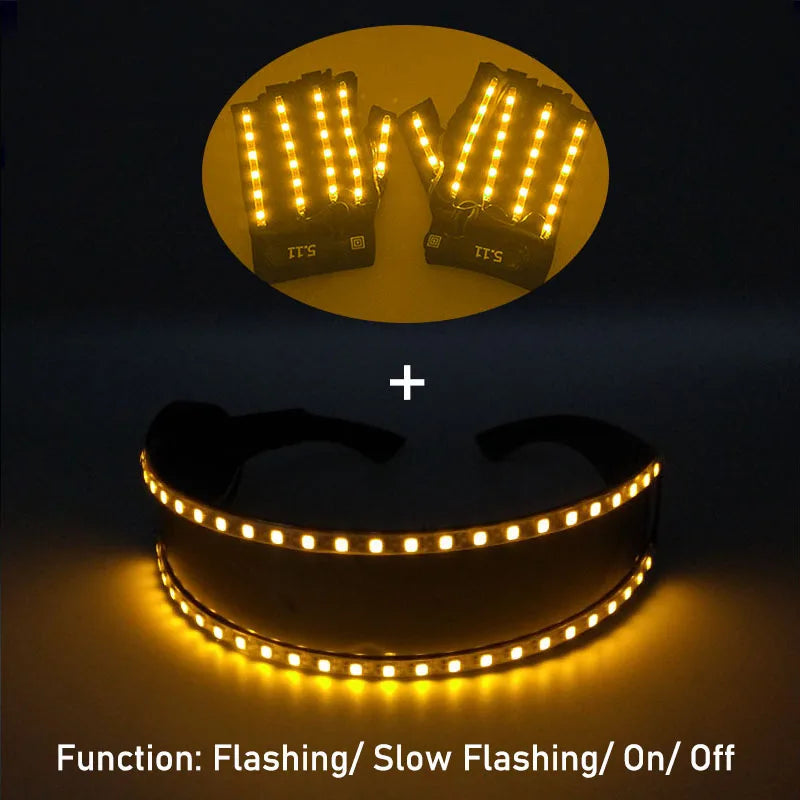 1set Luminous Glowing Glasses and Gloves Remote Control LED Glasses&Gloves Carnival Party Performance Props Festival Supplies